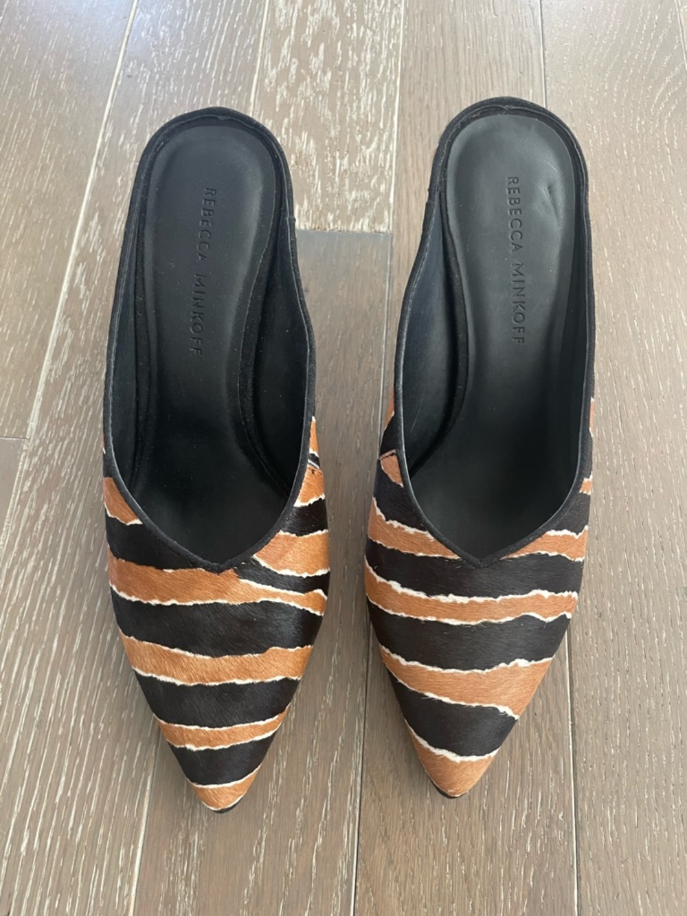 ✨ Rebecca Minkoff Calf Hair Mule Heels – Size 7 ✨